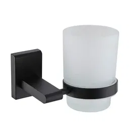 Showerdrape Unity Black Stainless Steel & Frosted Glass Wall Mounted Toothbrush Holder