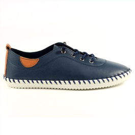 Lunar St Ives Navy Leather Plimsolls