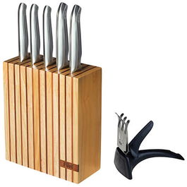 Furi Pro 7 Piece Wood Knife Block Set With Diamond Sharpener