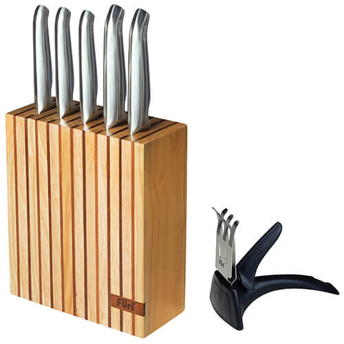Furi Pro 7 Piece Wood Knife Block Set With Diamond Sharpener