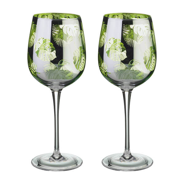 Artland Tropical Leaves Set Of 2 Wine Glasses