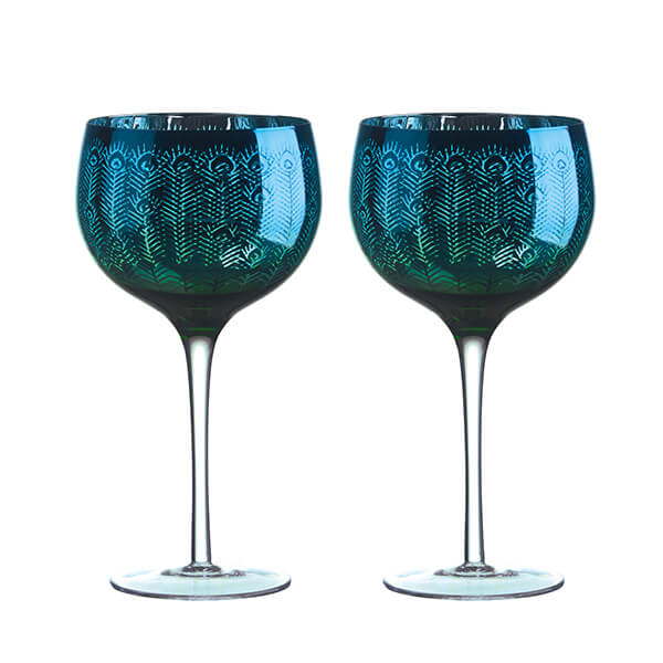 Artland Peacock Set of 2 Gin Glasses