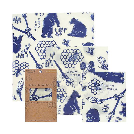 Bee`s Wrap Bees And Bears Set of 3 Assorted Size Wraps