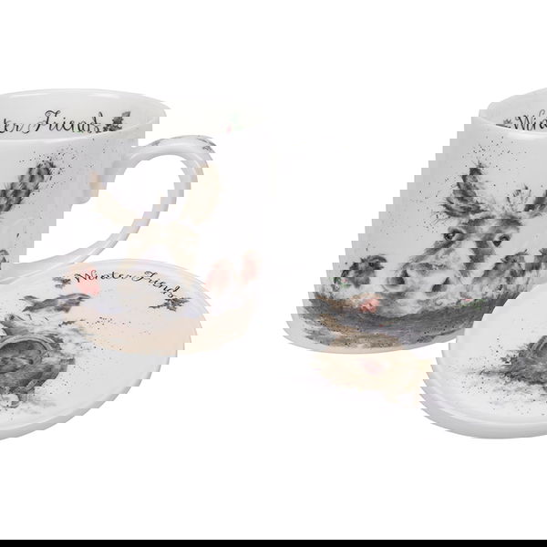 Wrendale Designs Fine Bone China Mug & Coaster Set Winter Friends Donkey & Robin