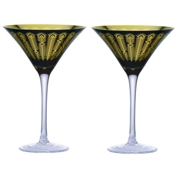 Artland Set of 2 Midnight Peacock Cocktail Glasses