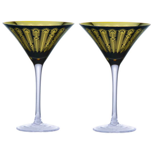 Artland Set of 2 Midnight Peacock Cocktail Glasses