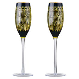Artland Set of 2 Midnight Peacock Champagne Flutes