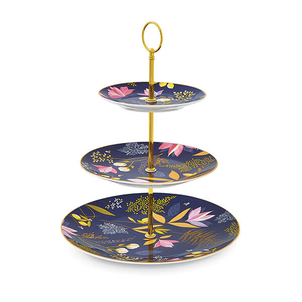Sara Miller Orchard Navy 3 Tier Cake Stand