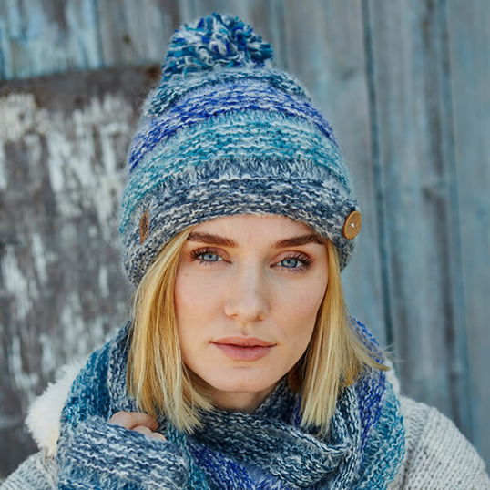 Pachamama Sierra Nevada Bobble Beanie Blue