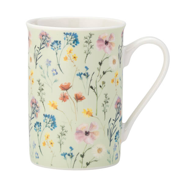 English Tableware Company Pressed Flowers Green Flare Rim Mug