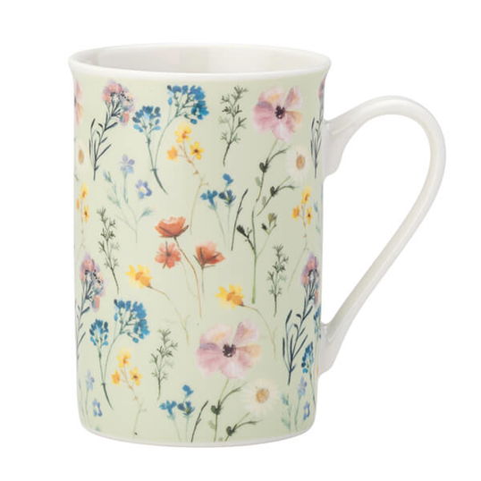 English Tableware Company Pressed Flowers Green Flare Rim Mug