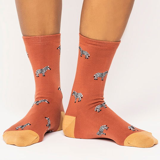 Thought GOTS Organic Cotton Wild Animal Socks Plaster Orange Size 4-7