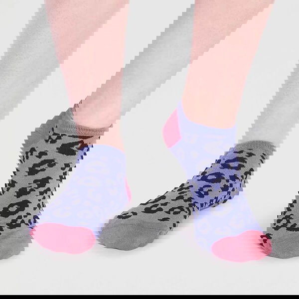 Thought Periwinkle Blue Reese Bamboo Leopard Trainer Socks Size 4-7