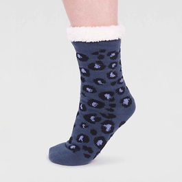 Thought Slate Blue Sabel Organic Cotton Animal Cabin Socks Size 4-7