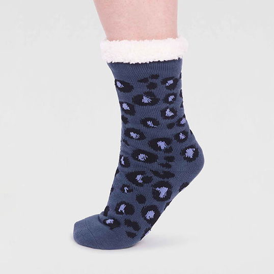 Thought Slate Blue Sabel Organic Cotton Animal Cabin Socks Size 4-7