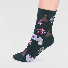Thought Forest Green Gloria GOTS Organic Cotton Christmas Scene Socks Size 4-7