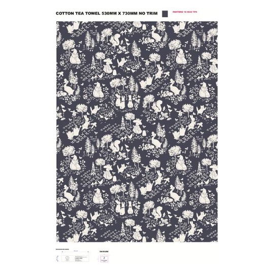 Peter Rabbit Classic Pattern Set Of 2 Cotton Tea Towels Dark Blue