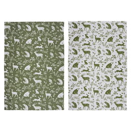 Ulster Weavers Forest Friends Sage Green & Terracotta Pack of Two Cotton Tea Towels
