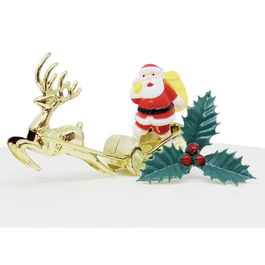 Anniversary House Santa & Golden Sleigh Plastic Cake Topper & Holly Pick