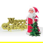 Anniversary House Santa with Tree Resin Cake Topper & Gold Merry Christmas Motto