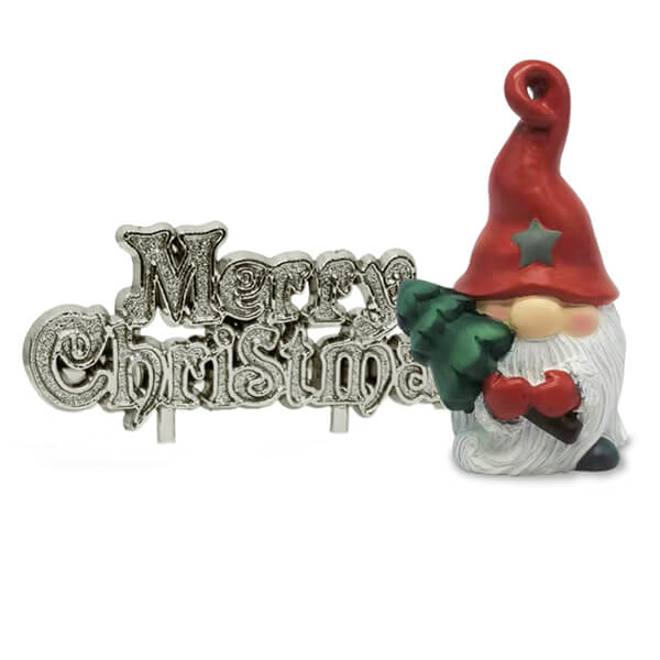 Anniversary House Christmas Gonk Resin Cake Topper & Silver Christmas Motto