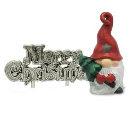 Anniversary House Christmas Gonk Resin Cake Topper & Silver Christmas Motto