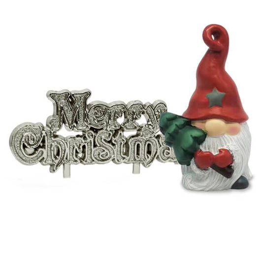 Anniversary House Christmas Gonk Resin Cake Topper & Silver Christmas Motto