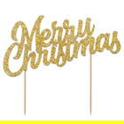 Anniversary House Glitter Merry Christmas Cake Topper Gold