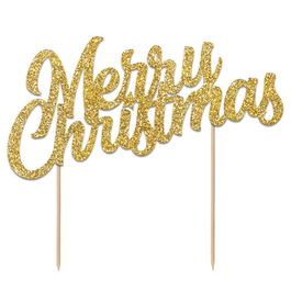 Anniversary House Glitter Merry Christmas Cake Topper Gold