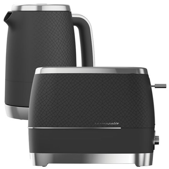 Beko Black & Chrome Cosmopolis 1.7L Kettle And 2 Slice Toaster Set