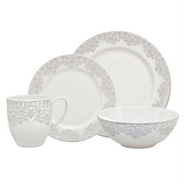 Denby Monsoon Filigree Silver 16 Piece Tableware Set