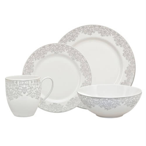 Denby Monsoon Filigree Silver 16 Piece Tableware Set