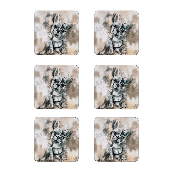 Denby Set Of 6 French Bull Dog Coasters