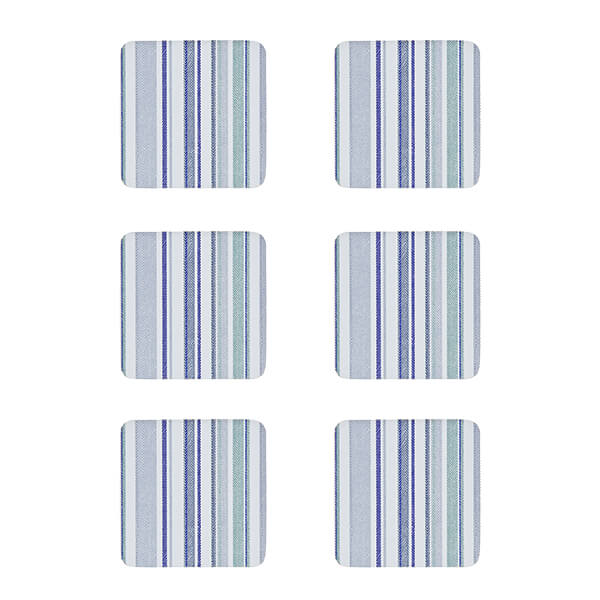 Denby Set Of 6 Blue Stripe Cork Backed Coasters