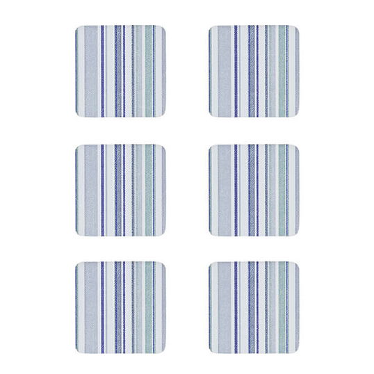 Denby Set Of 6 Blue Stripe Cork Backed Coasters