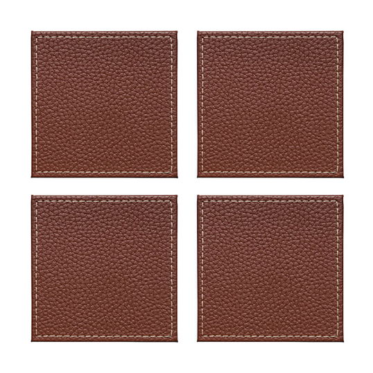 Denby Set Of 4 Brown Faux Leather Coasters