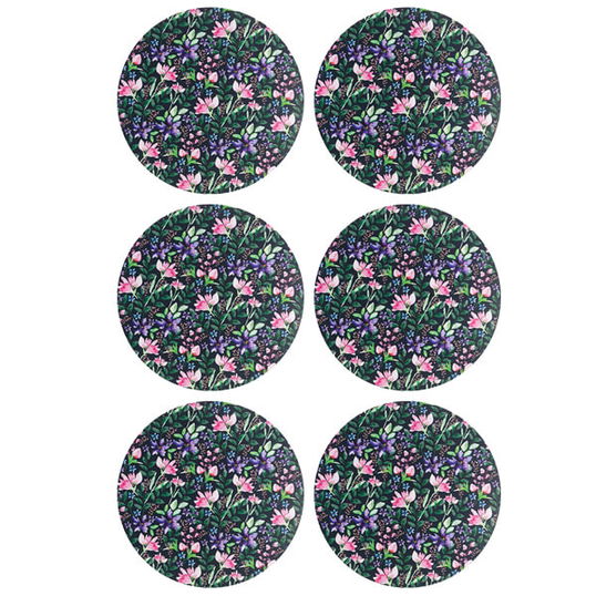 Denby Set Of 6 Dark Floral Round Placemats