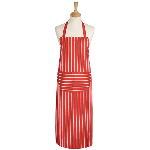 Dexam Rushbrookes Classic Butchers Stripe Adult Apron Long Red
