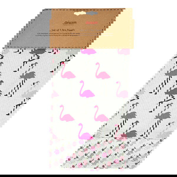 Dexam Flamingo Set Of 2 Tea Towels Pink