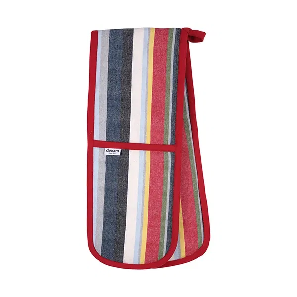 Dexam Recycled Cotton Striped Double Oven Gloves Red
