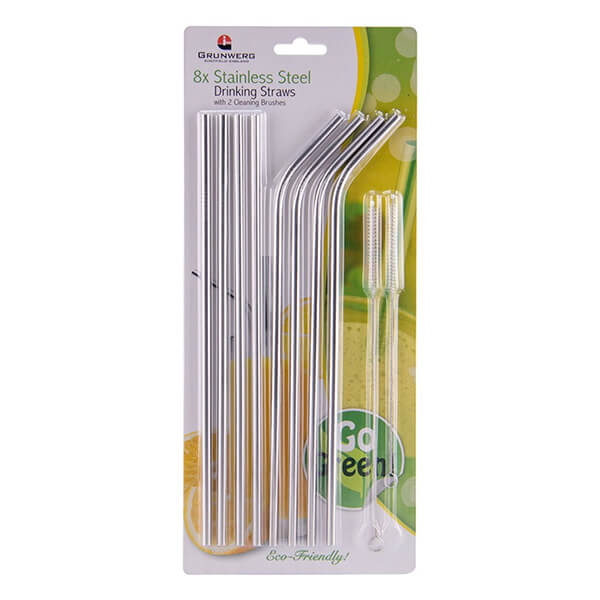 Grunwerg Stainless Steel 10 Piece Straw Set