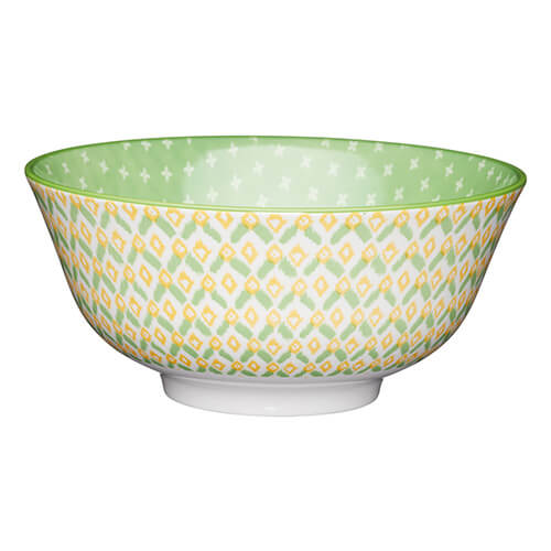 KitchenCraft Glazed Stoneware Bowl Green Geometric