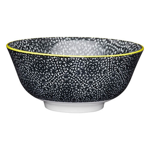 KitchenCraft Glazed Stoneware Bowl Black Floral