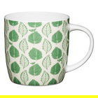 KitchenCraft China 425ml Barrel Shaped Mug, Green Leaf