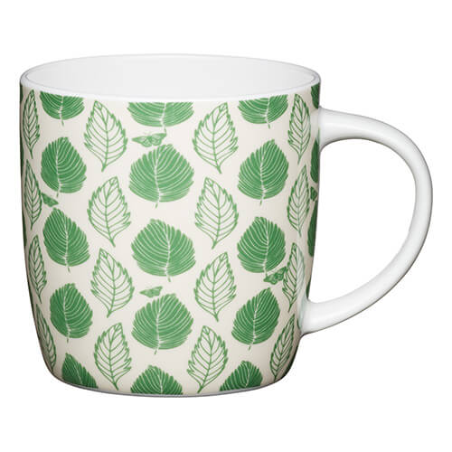 KitchenCraft China 425ml Barrel Shaped Mug, Green Leaf