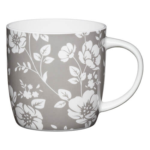 KitchenCraft China 425ml Barrel Shaped Mug, Grey Floral