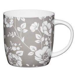 KitchenCraft China 425ml Barrel Shaped Mug, Grey Floral