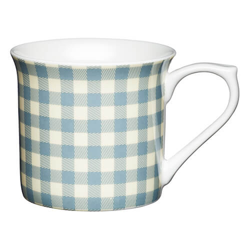 KitchenCraft China 300ml Fluted Mug, Blue Gingham