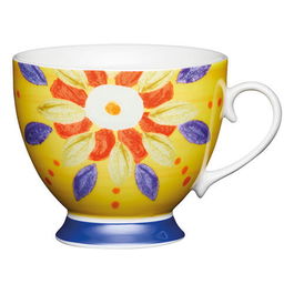 KitchenCraft China 400ml Footed Mug, Moroccan Yellow