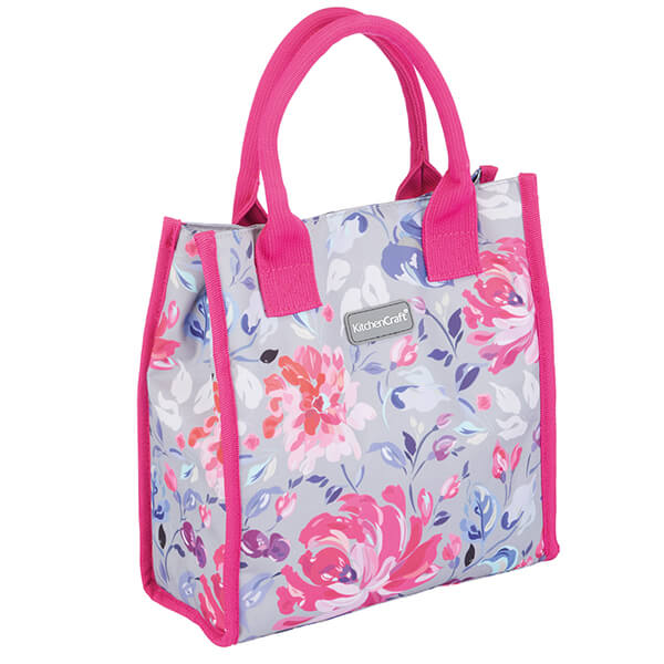 KitchenCraft 4L Grey Floral Lunch And Snack Cool Bag